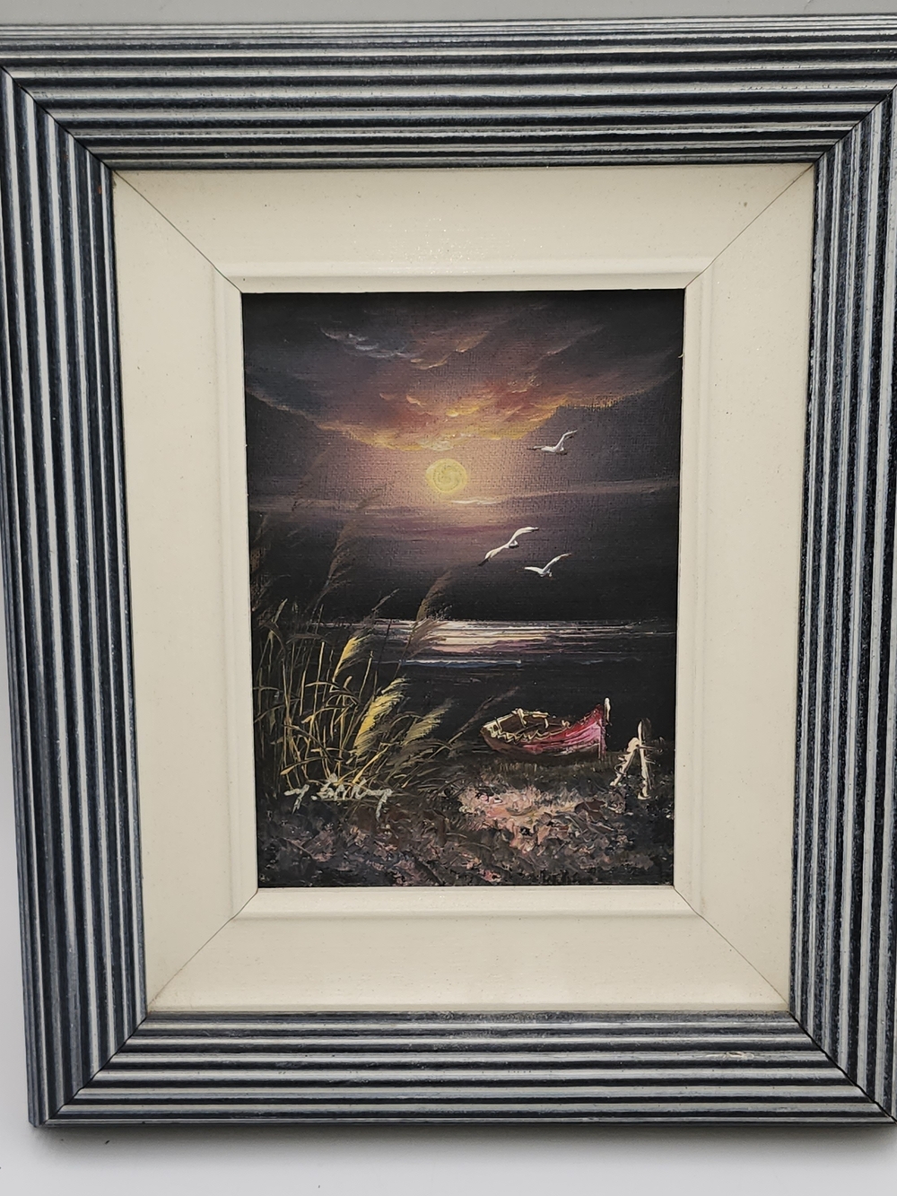 H. Gailey Signed Original Oil Painting Canvas Seascape Boat Framed 8x12 Beach